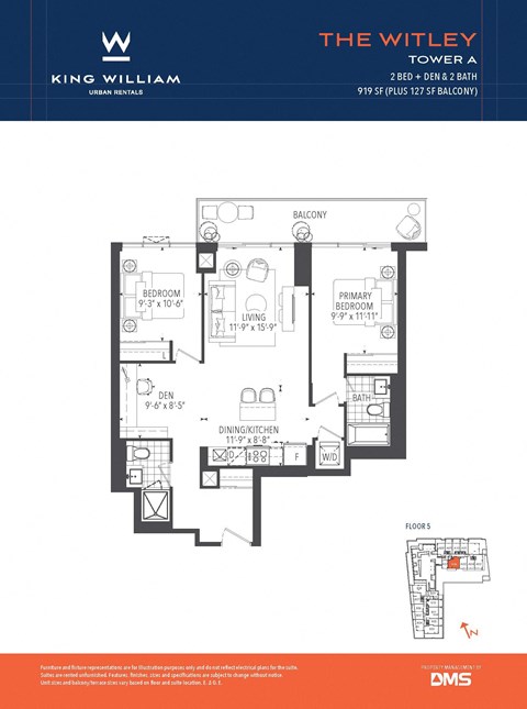 Floor plan for 2 beds, 2 baths, 950 sqft